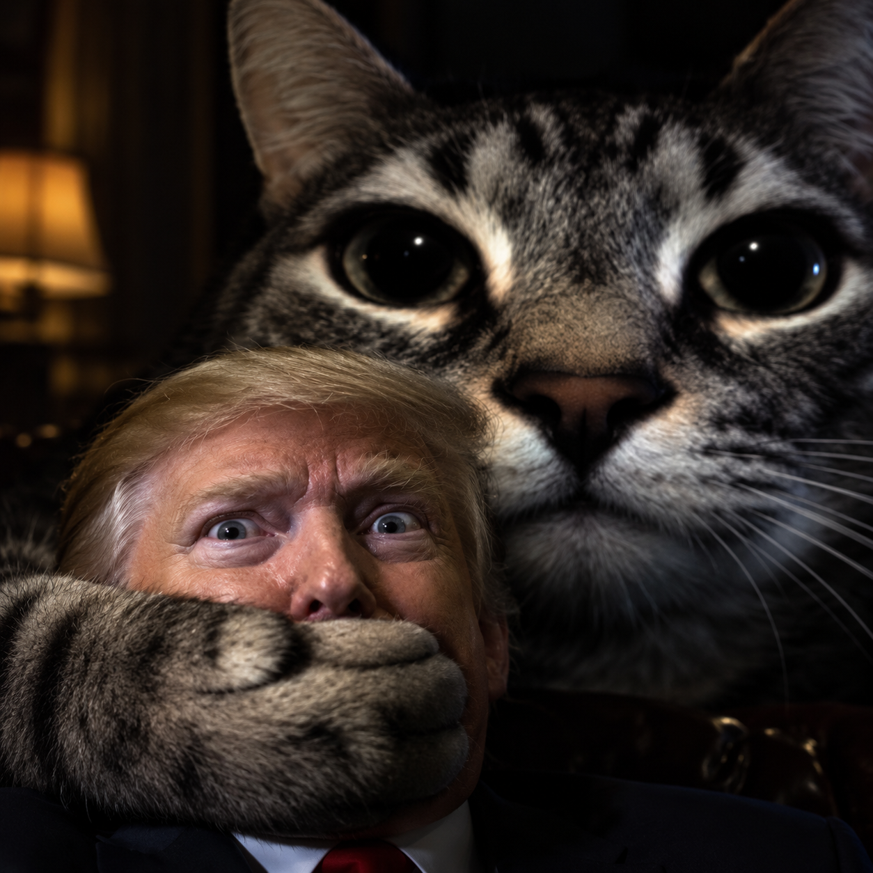 The cat watching over a startled visitor